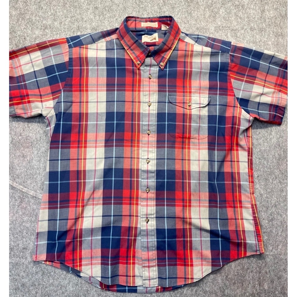 The Fox Collection Shirt Mens XL Short Sleeve Plaid Cotton Blend Red Blue Plaid